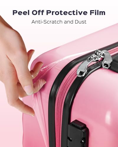 Suitour 28 inch Luggage With Spinner Wheels,Hard Shell Suitcases with Wheels TSA Checked Travel Suitcase - color: Pink, size: 28" Checked