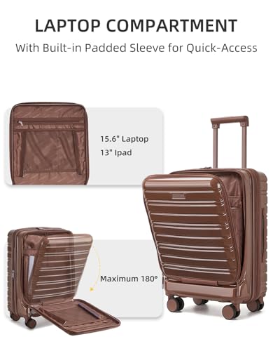 LARVENDER Carry On Luggage 22x14x9 Airline Approved, Suitcases with Wheels - color: Mocha 2