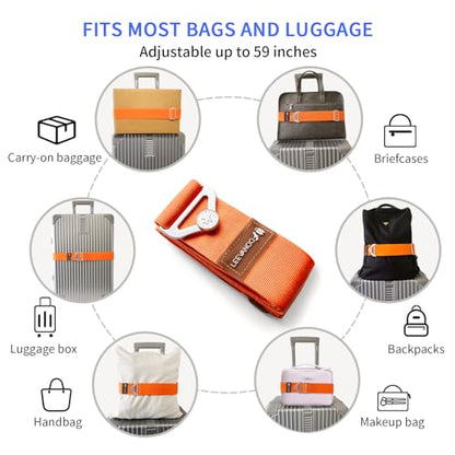 Luggage Straps for Suitcases, 2-in-1 Add a Bag Adjustable Travel Belt Black - color: Orange