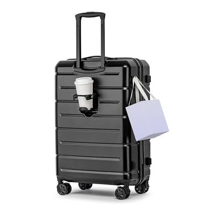KYME 24 Inch Luggage TSA Approved Hardshell Suitcases with Spinner Wheels Durable PC+ABS Medium Checked Travel Luggage for Women Men - color: Black, size: Checked-Medium 24-Inch