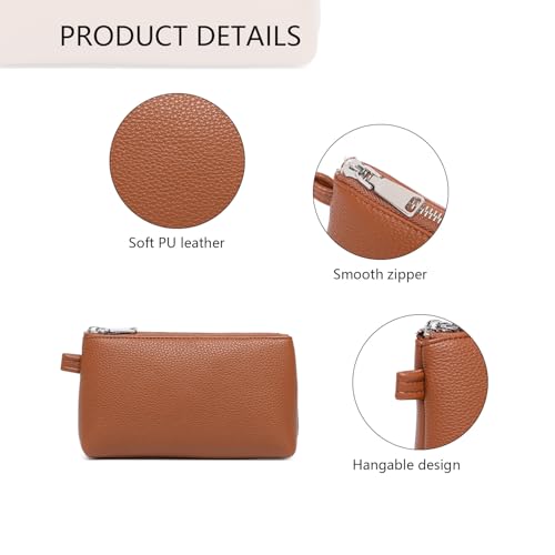 Small Makeup Bag for Purse, Leather Cosmetic (Saddle Brown) - color: PU/Saddle Brown