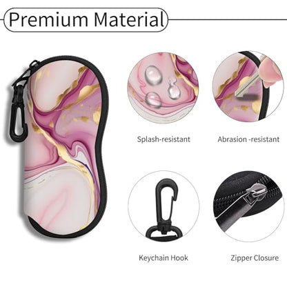 Hion Sunglasses Soft Case Ultra Light Neoprene Zipper Eyeglass Case With Belt Clip - color: 2b-marble Pink
