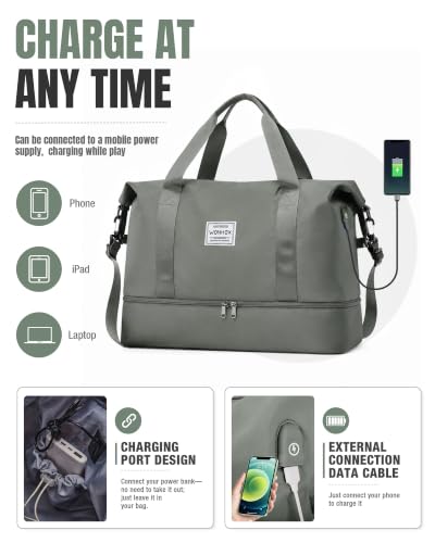 Weekender Bags for Women Travel Weekend Overnight Bag with Shoe Compartment - color: B -Green + Packing Cube
