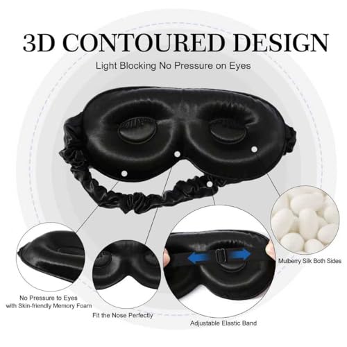 ZIMASILK Adjustable 22 Momme 100% Pure Mulberry Silk Sleep Mask - color: Black-adjustable