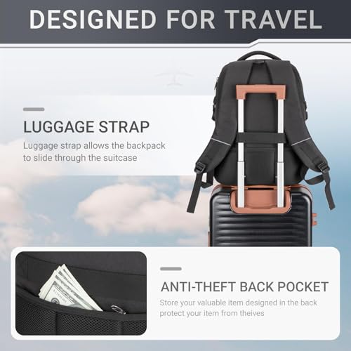 40L Expandable Laptop Travel Backpack With Anti-Theft & Lay-Flat - color: Black, size: 15.6 inches