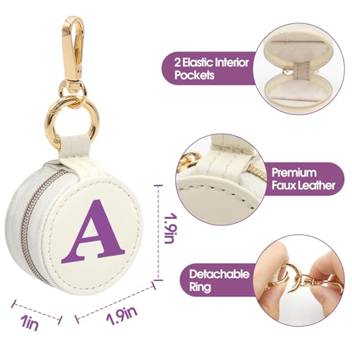 Mini Initial Travel Jewelry Case Ring Holder Gifts for Women Girls - color: Beige, size: Leather-A