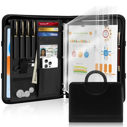IVGHV Portfolio Binder, Vegan Leather Padfolio Organizer with Zipper, Black - color: Modernblack