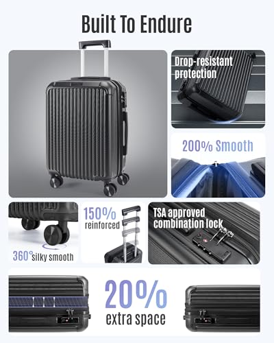 LIGHT FLIGHT 20 Inch Carry On Luggage 22x14x9 Airline Approved, Black - color: Black, size: Carry-On - 20"