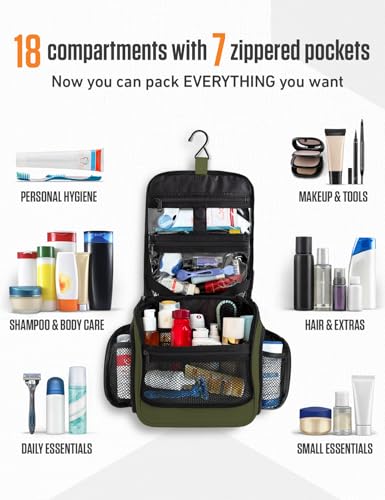 VENTURE 4TH Hanging Travel Toiletry Bag, 18 Compartments - Dark Green - color: Dark Green