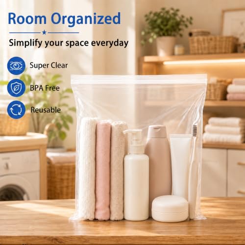 Large 3 Gallon Zippered Plastic Bags for Storage- 16'' x 18'', Ideal for Clothes Clothing, Travel, Moving, 2-mil Thick Clear Plastic, 60 pack - size: 3 gal-60 pack