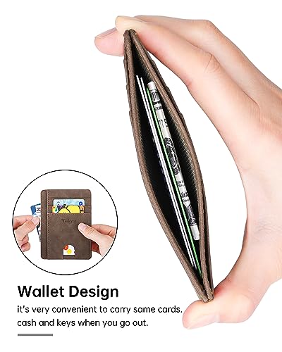 Teskyer Slim Minimalist Wallet for Men, RFID Front Pocket Card Holder - color: Y98 - Brown