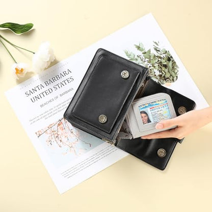 RNIEGA Credit Card Holder Wallet RFID Blocking Leather Small Wallet for Women Double Zipper Wallet with ID Window - color: A-Grey