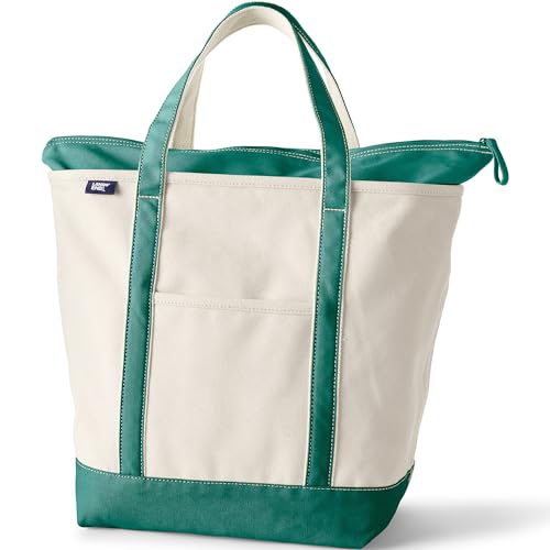 Lands' End Zip Canvas Tote - color: Natural/Bright Spruce, size: Large Long Handle