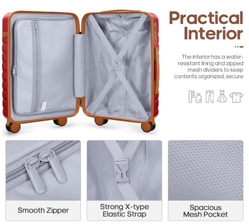 Luggage Sets 7 Piece,Hardside Large Checked Suitcase with Backpack Set - color: Red, size: 7-Piece Sets