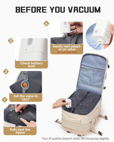 wepadre Vacuum Backpack Travel with Pump Travel Backpack with Vacuum System Expandable Vacpack Compression Backpacks for Travel Easy Vac Pack Carry on Luggage Beige - color: Beige