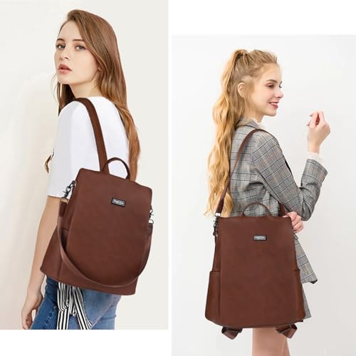 Fmeida Convertible Backpack Purse for Women Anti Theft Nylon Backpack Brown - color: Brown