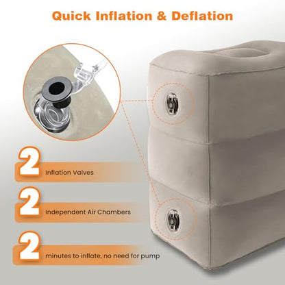 Inflatable Foot Rest Pillow for Travel, Adjustable 3 Height, 2Pcs | Leg Rest Pillow for Air Travel, Airplane Office Homes, with Earplugs and Eye Masks, Gray - size: 2 pieces