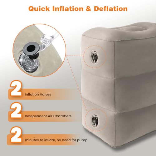 Inflatable Foot Rest Pillow for Travel, Adjustable 3 Height, 2Pcs - size: 2 pieces