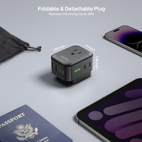 EPICKA PD 20W European Type C Travel Adapter, 2USB-A/2USB-C - style: Type C-for most Europe(Black)