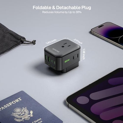 EPICKA PD 20W European Type C Travel Adapter, 2USB-A/2USB-C - style: Type C-for most Europe(Black)