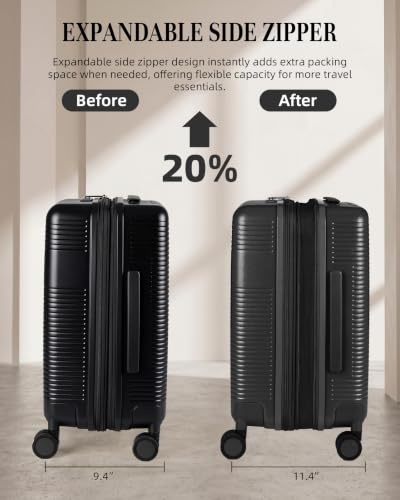 Timeet Checked Luggage, 24 Inch Medium Hardside Suitcase with Spinner Wheels, Expandable Polycarbonate Rolling Luggage, TSA Lock, Built-in USB Charging & Wet Dry Separation Pocket, Ink Black - color: Ink Black, size: 24 inch