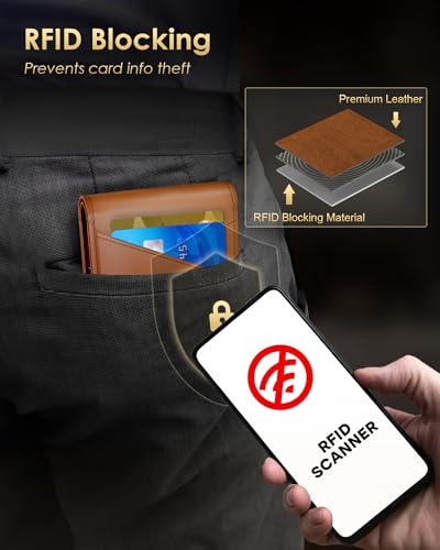 QLD 2026 Wallet for Men - RFID Blocking [Functional & Practical] Bifold Slim Minimalist Credit Card Holder Pop Up Wallet Metal Case with Cash Slot, Front Pocket with ID Window, Gift Boxed - color: Saddle Brown