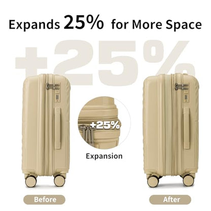LARVENDER Expandable Carry On 3 Piece Luggage Set with Backpack 20 Inch - color: Champagne, style: 3 Piece Sets