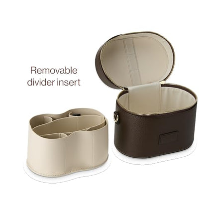 ETOILE - Oval Toiletry Case Espresso - Travel Makeup Bag Organizer with Shoulder Strap and Removable Divider - color: Espresso