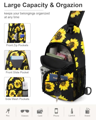 Pritent Crossbody Bags for Women Men Sling Bag Backpack Shoulder Bag - color: Sunflower, size: Medium