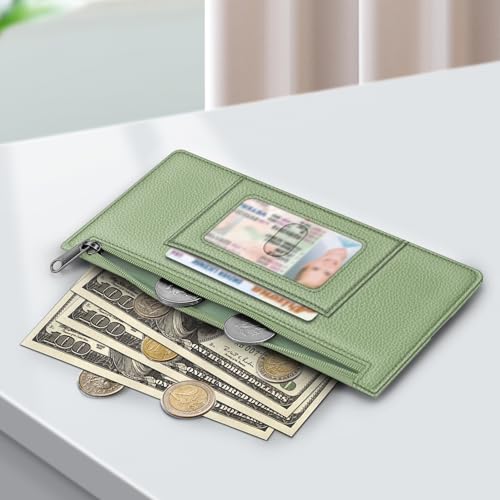 FINTIE Slim Credit Card Wallet Holder Change Pouch - color: Sage Green