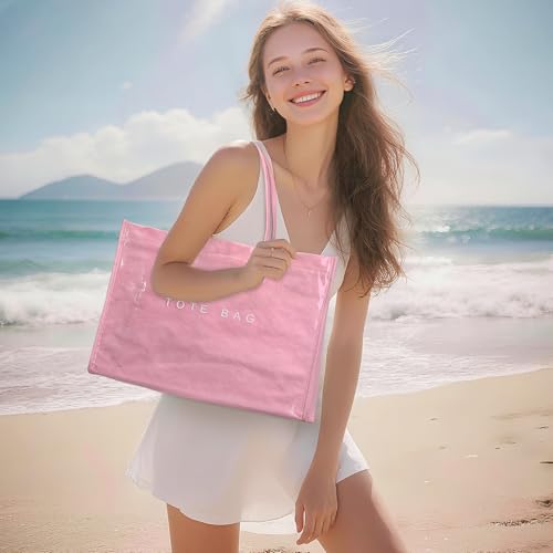 Lushandy PVC Tote Bag Women's Waterproof Jelly Beach Bag Work Hobo Handbag - color: Solid-pink