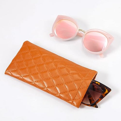 TRIUMPH VISION Eyeglass Case Glasses Case Soft Sunglass Pouch Sleeve 3 Pack - color: Pu Quilted (Brown, Pink, Grey)