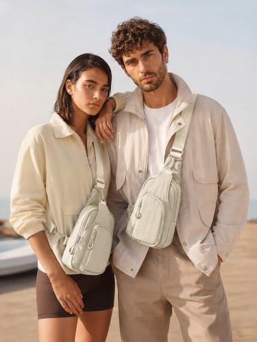 ODODOS Sling Bag with Adjustable Straps Crossbody Chest Bag Lightweight Backpack for Casual Traveling Hiking - color: Beige