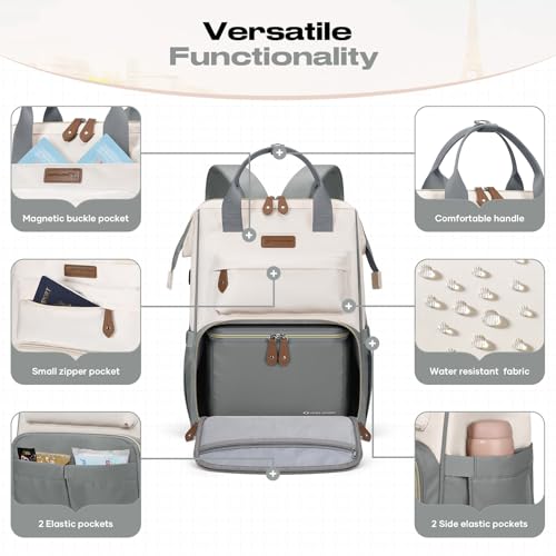 Maelstrom 15.6-17.3" Laptop Backpack with Lunch Box, Work Bag for Women Men - color: Gray-beige