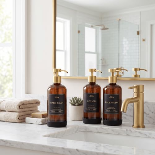 Prus Waso Shower Shampoo Dispenser Set, Amber & Gold - color: Amber & Gold