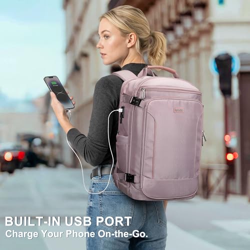 PIJUSHI Travel Backpack 35L Carry On Backpack for Airplanes Fits 16" Laptop - color: Ashen Purple