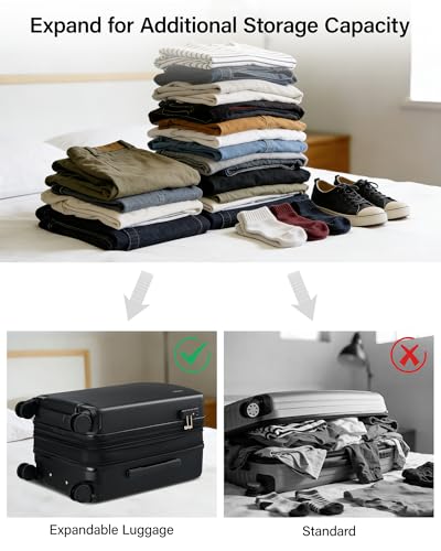 Hanke Expandable Luggage Sets 2 Piece, 20 and 28 Inch Hard Shell Suitcase | PC Hard Shell, 8 Spinner Wheels, TSA Lock, Side Hook, Wet Pocket, Nestable Storage, Family & Couple Travel - color: Jet Black, size: 20+28 Inch EXT