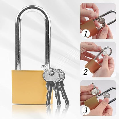 XFJSAK 2 Pack Key Locks(keyed Alike), Shackle Length 2.63in, Padlock with Keys, Long Shackle Padlocks with Keys, Gym Locker Padlocks, High Security Padlock, for Indoor, Gate, Garage - color: 2 pack 38mm - yellow