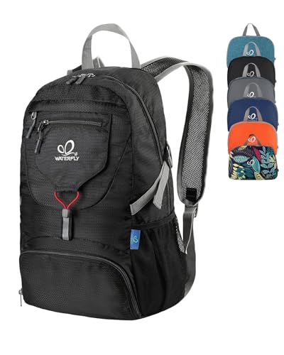 WATERFLY Small Lightweight Packable Backpack: 20l Hiking Daypack Man Woman - color: Black