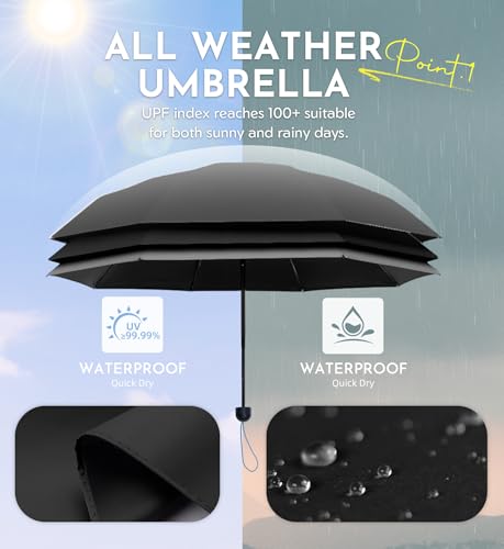 Mini Umbrella for Travel Compact - UPF 100+ UV Sun Umbrella for Purse Backpack,Super mini Sturdy Pocket Folding Umbrella with Absorbent Sleeve, Heavy Duty Parasol - color: 3-Black & Pink & Purple