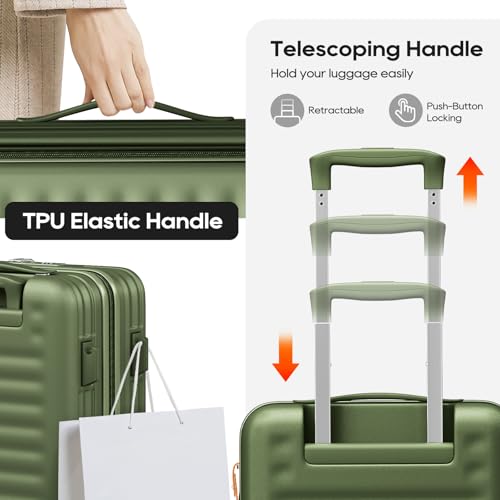Joyway 전면 포켓이 있는 하드사이드 슈트케이스 세트, 다크 그린., 수하물 세트 5종 - color: 다크 그린., size: 5 Piece Set (20/24/28 Inch)