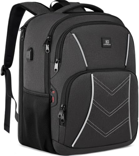 CAFELE TSA Friendly Flight Approved Business Backpack, Water-resistant Lightweight School Rucksack, Durable Large Weekender Bag Daypack (Grey, 17.3 Inch)