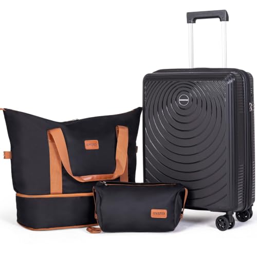CONCEPTEN Luggage Sets 3 Piece, PP Hardshell Suitcases Set with Wheels - color: Black, size: 3 Piece Sets (21/Db/Tb)
