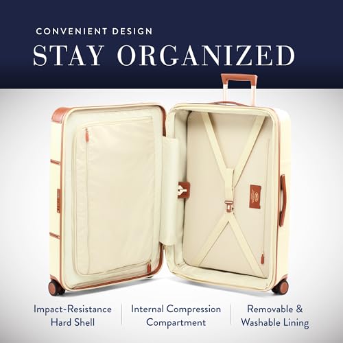 Bric's Bellagio 3.0 Spinner Trunk- Luxury Hardshell Check In Luggage with Large Wheels, Telescopic Handle, Leather Detailing - Expandable Rolling Suitcase - 30", Cream - color: Cream, size: 30" Checked-Large