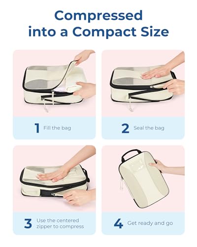 BAGSMART Compression Packing Cubes, Lightweight Travel Essentials - color: Beige, size: 6 Set