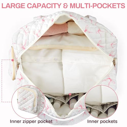 Abbylike Hospital Bag for Women, Quilted Weekender Duffle Bag,Bow - style: Bow