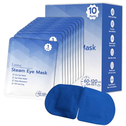 LANNA Heated Steam Eye Mask, Disposable 120 Minutes, Blue Unscented, 10 Pcs - color: Unscented Blue, size: 10 Eye Masks