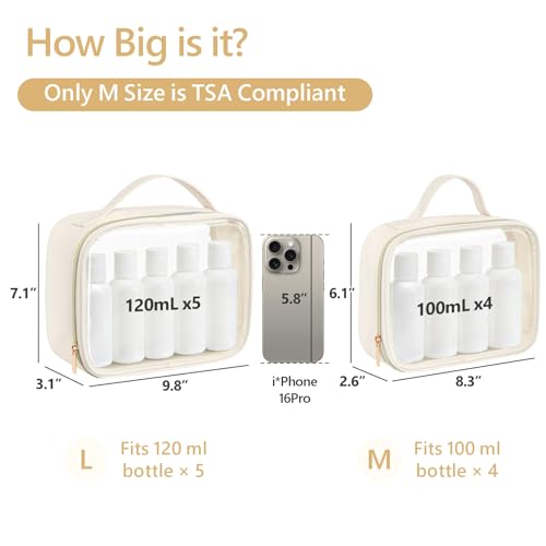 PACKISM Clear Makeup Bag Travel - Velvet Side TSA Approved Toiletry Bag - color: 01 Creamy Off-White, size: Full Vacation (Mixed Sizes)