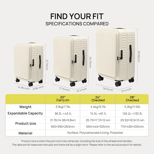 NINETYGO Top Opening Checked Luggage, Lightweight Medium Suitcase, ALPS - color: 02-Lily White, size: Checked 24-Inch