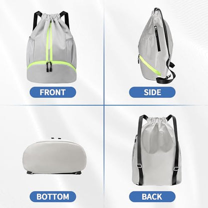 JELUTAR Drawstring Backpack Gym Bag with Shoes Compartment, Grey - color: Grey, size: Large